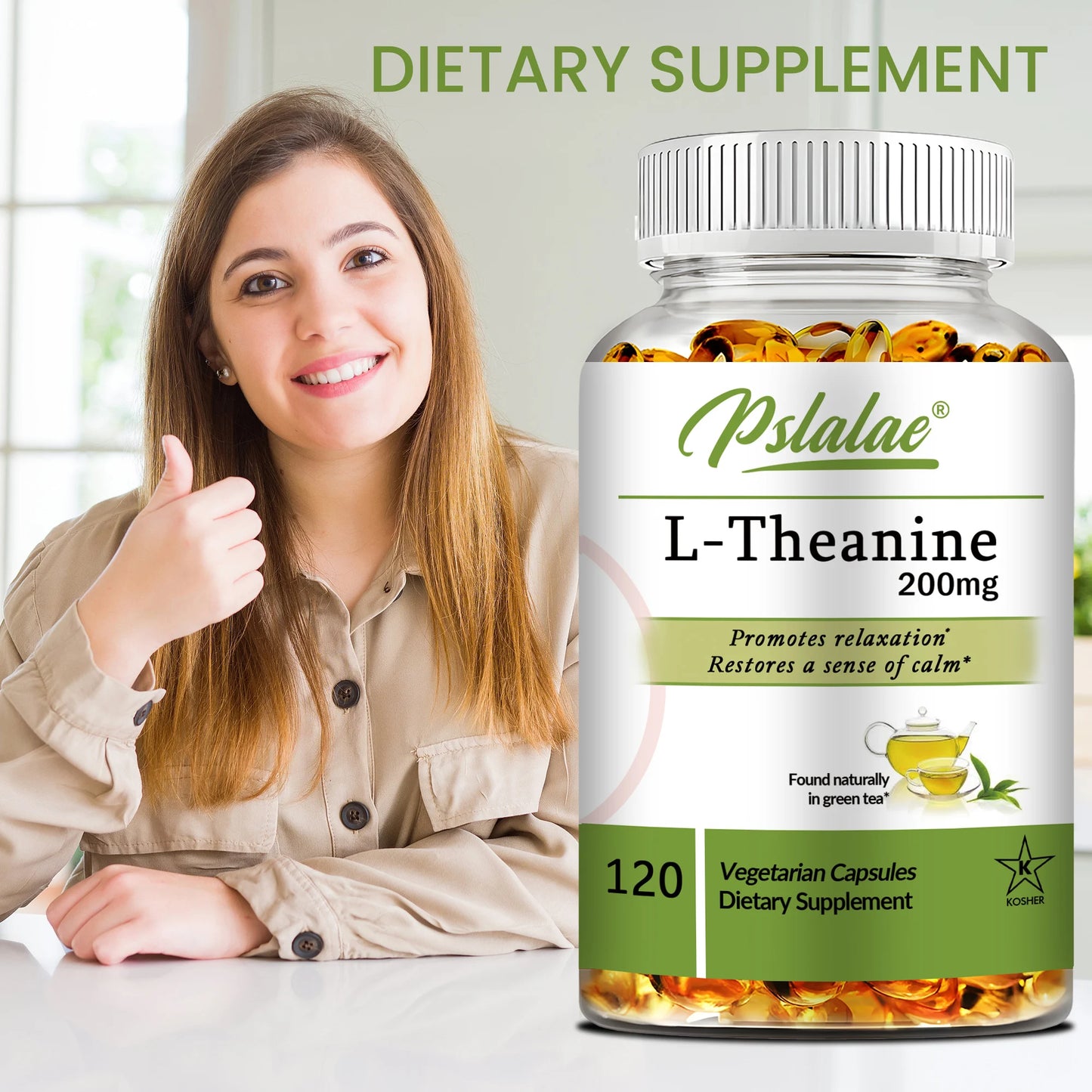 L-Theanine 200 Mg - Relieve Stress, Maintain A Calm and Relaxed Mood, Improve Concentration - 120 Capsules