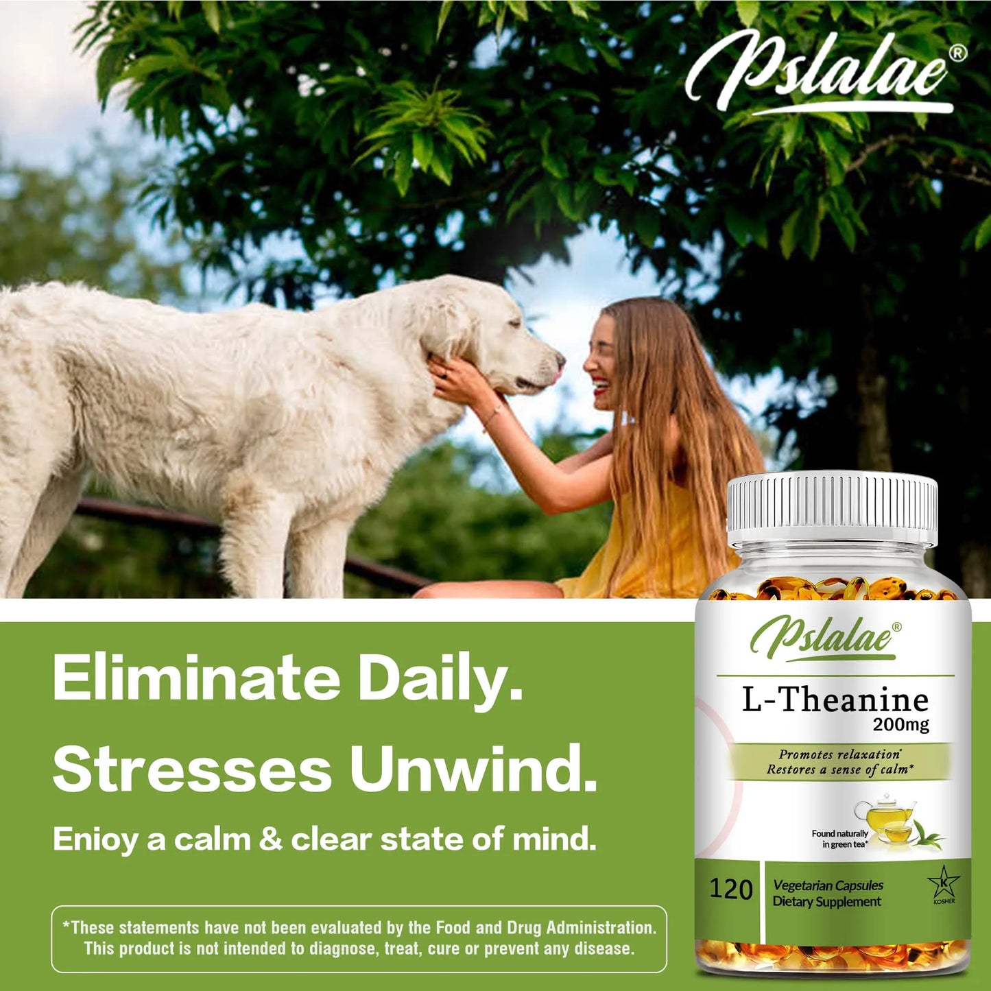 L-Theanine 200 Mg - Relieve Stress, Maintain A Calm and Relaxed Mood, Improve Concentration - 120 Capsules